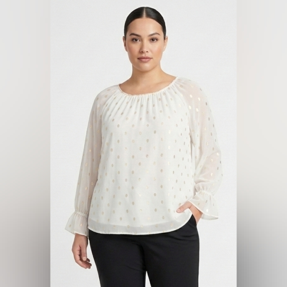 Talbots Ivory Blouse with Gold Polka Dots Size 2XP